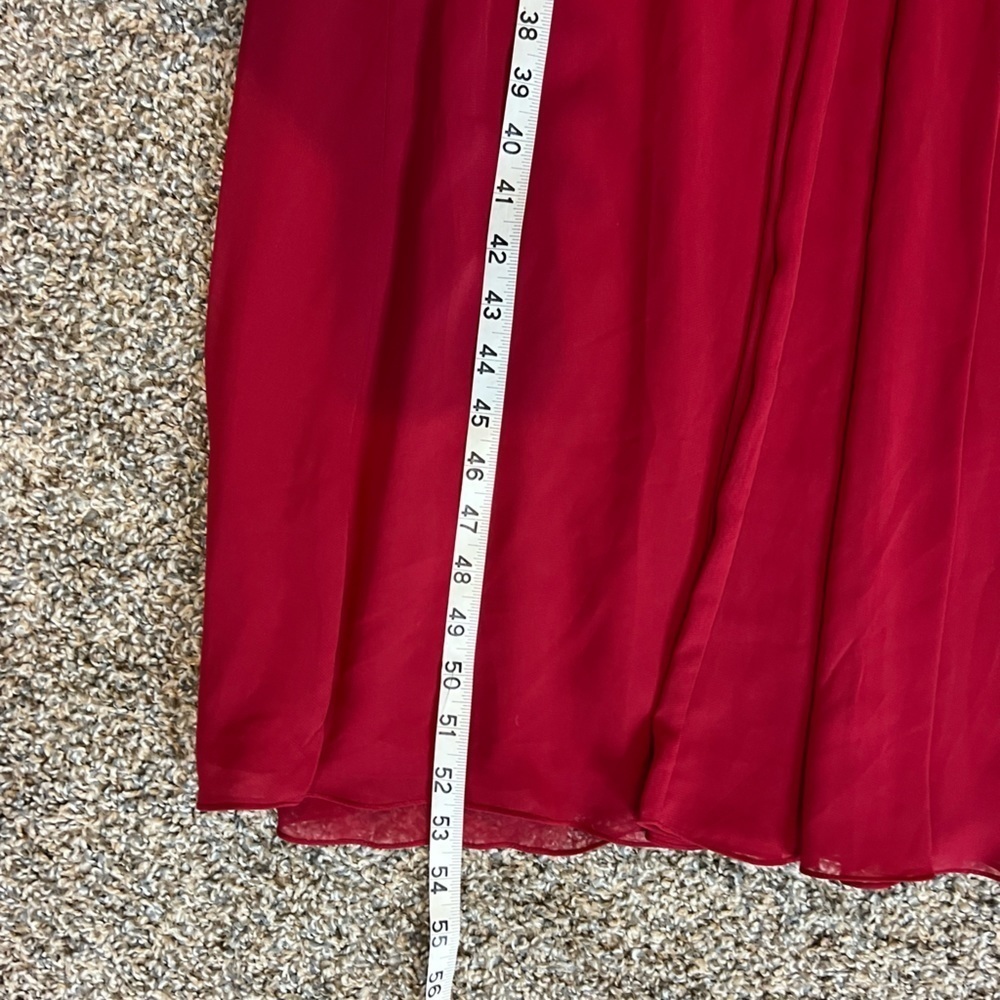 Davids Bridal Red Dress Long Formal Gown Strapless Tiered Sheer Style Size 14